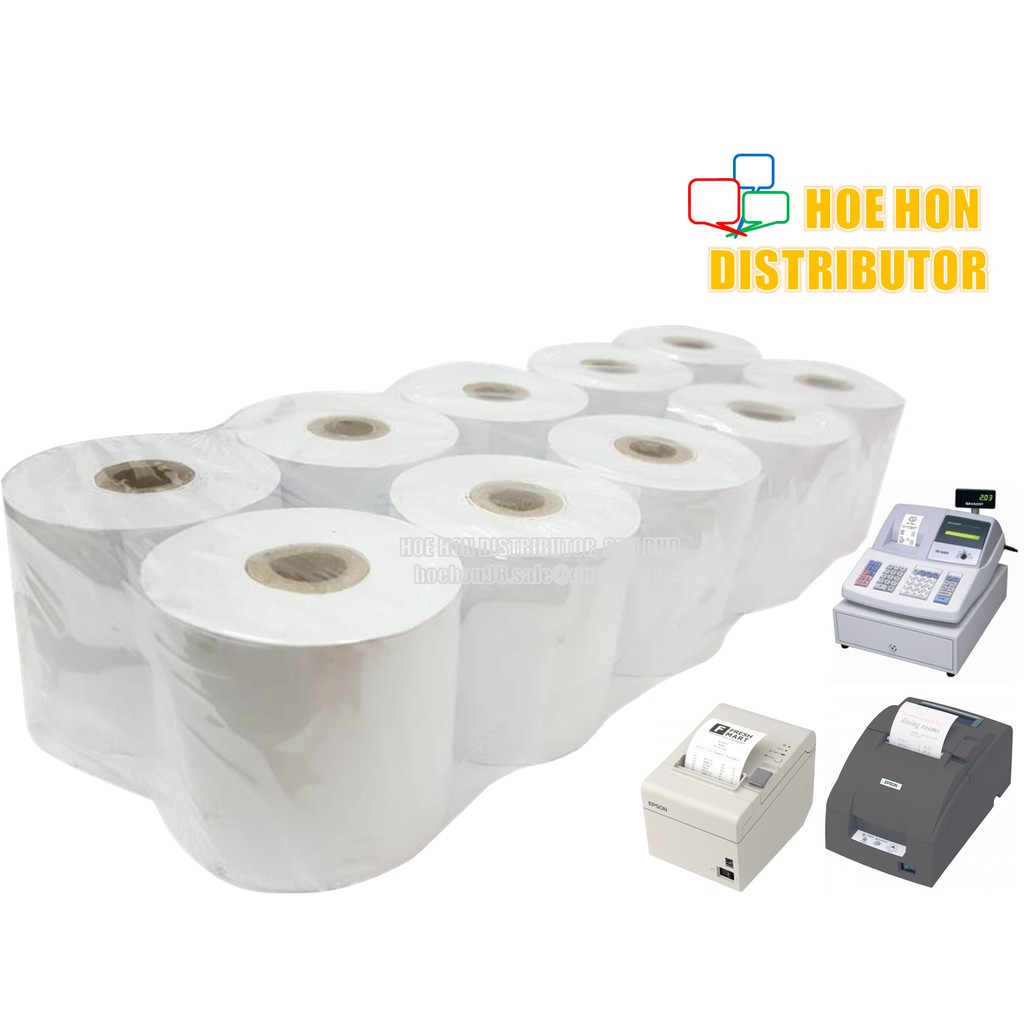 image of Cash Register Receipt Printer White Paper Roll 57mm X 60mm X 12mm X10Rolls