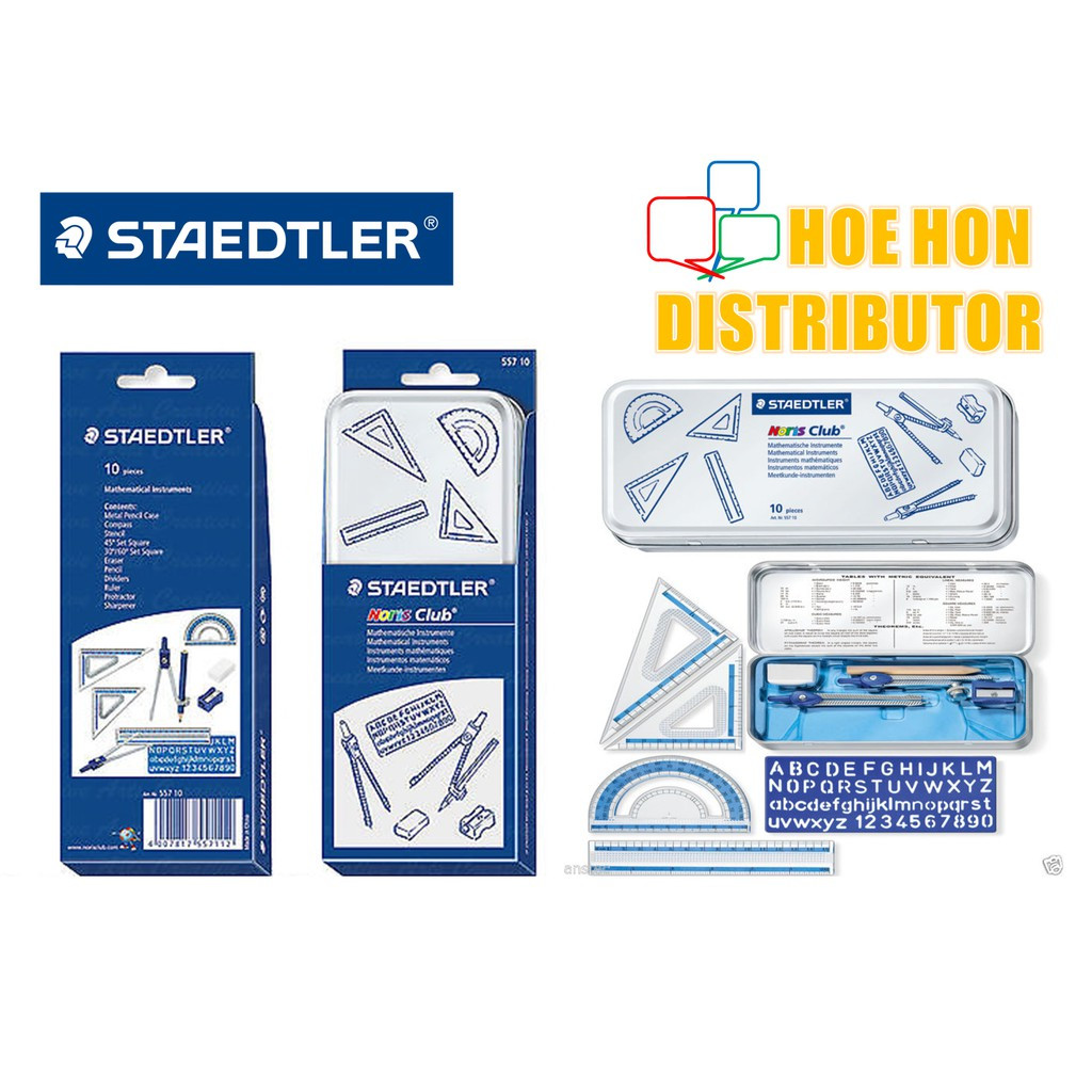 image of Staedtler Mathematical Instruments Set 10pcs, Math Set, Geometric Set 55710