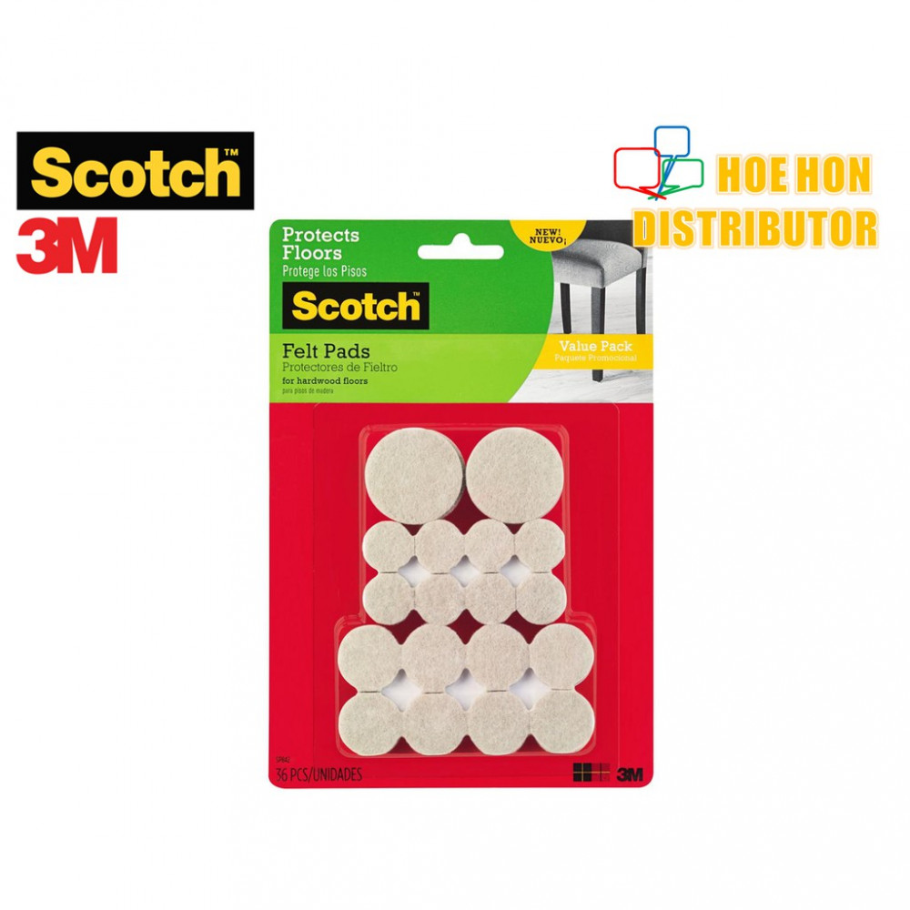 3m Scotch Felt Pads Value Pack Assorted Size 36pc Sp842