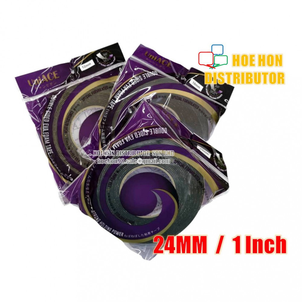 Uniace Double Sided Eva Foam Tape 24mm x 8 meter / 1 Inch x 9 Yard Big Roll Uniace Double Sided Eva Foam Tape 24mm x 8 meter / 1 Inch x 9 Yard Big Roll