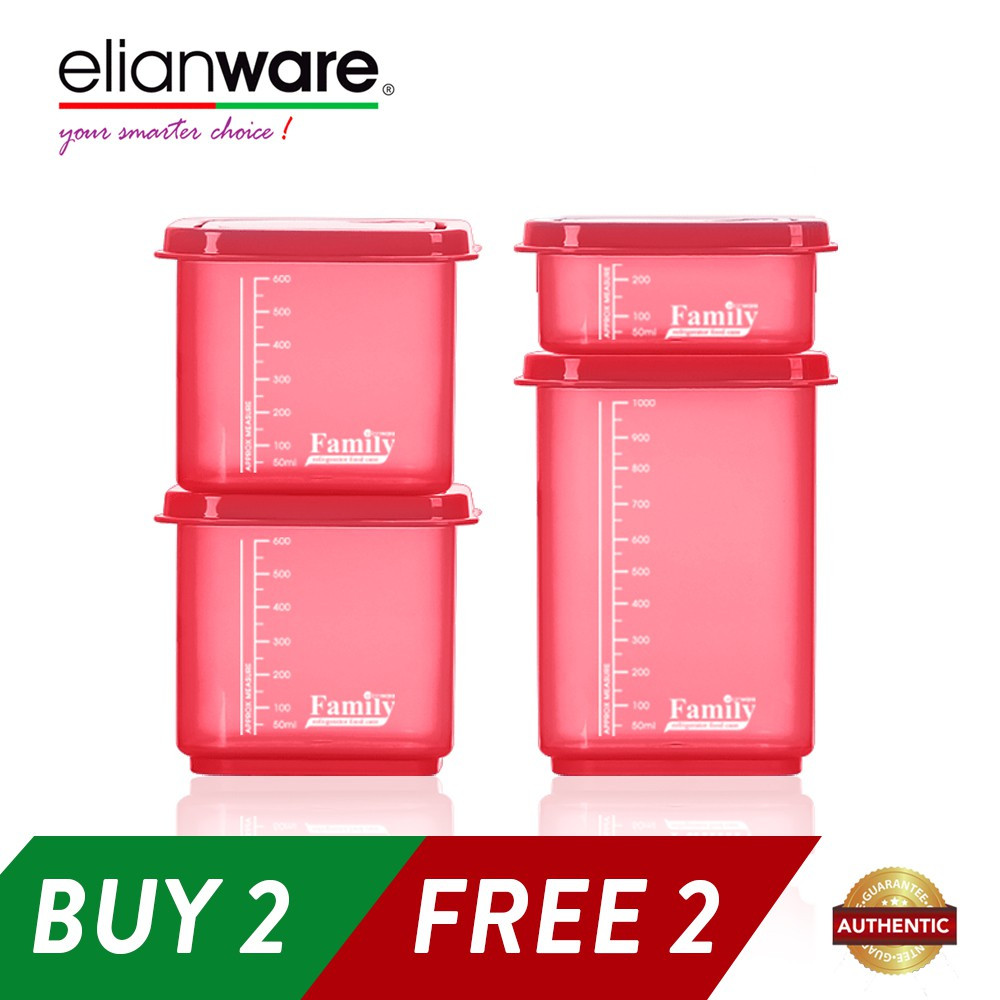 Elianware BPA Free 4 Quality Guaranteed Semi-Transparent Stackable Plastic Food Containers Family Set