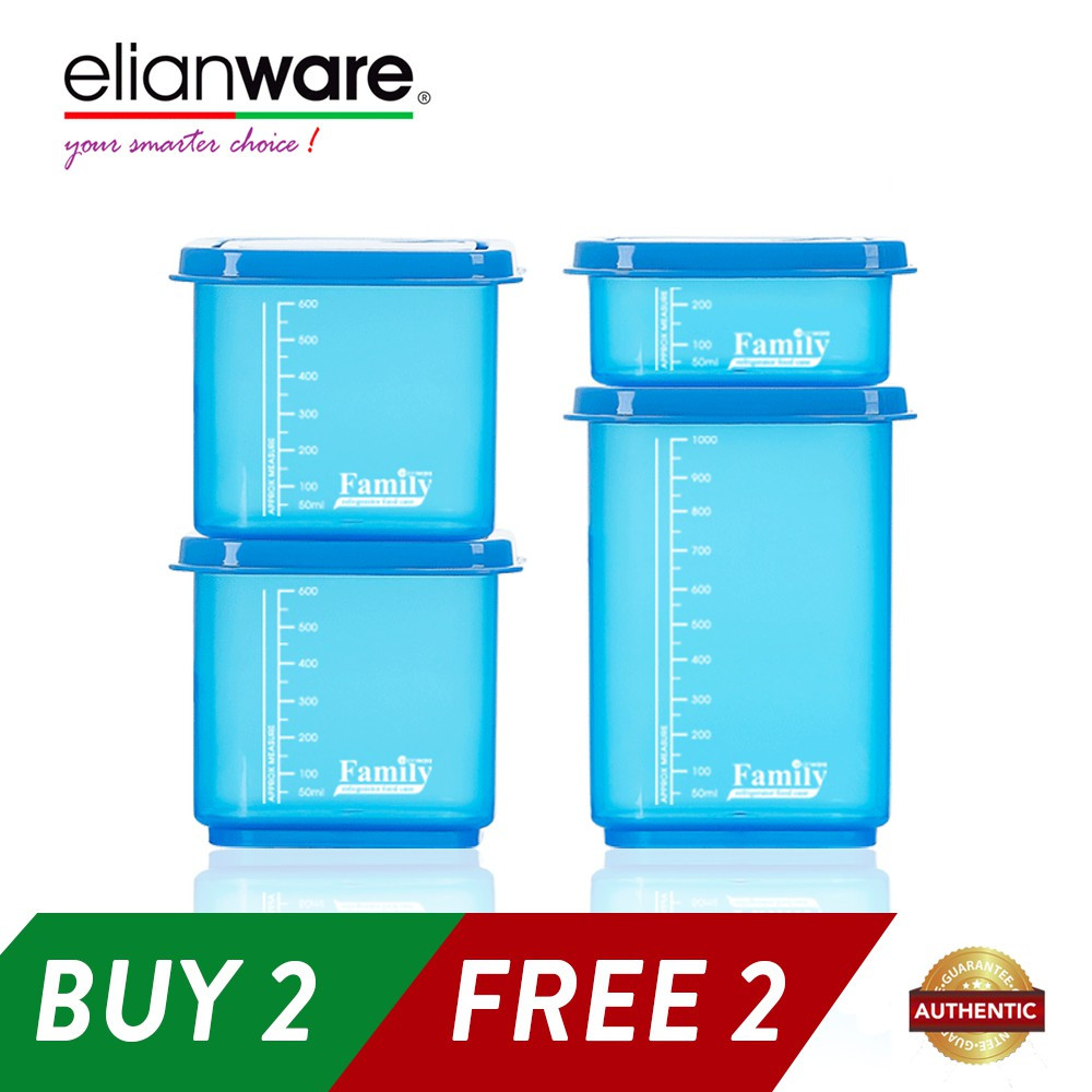 Elianware BPA Free 4 Quality Guaranteed Semi-Transparent Stackable Plastic Food Containers Family Set