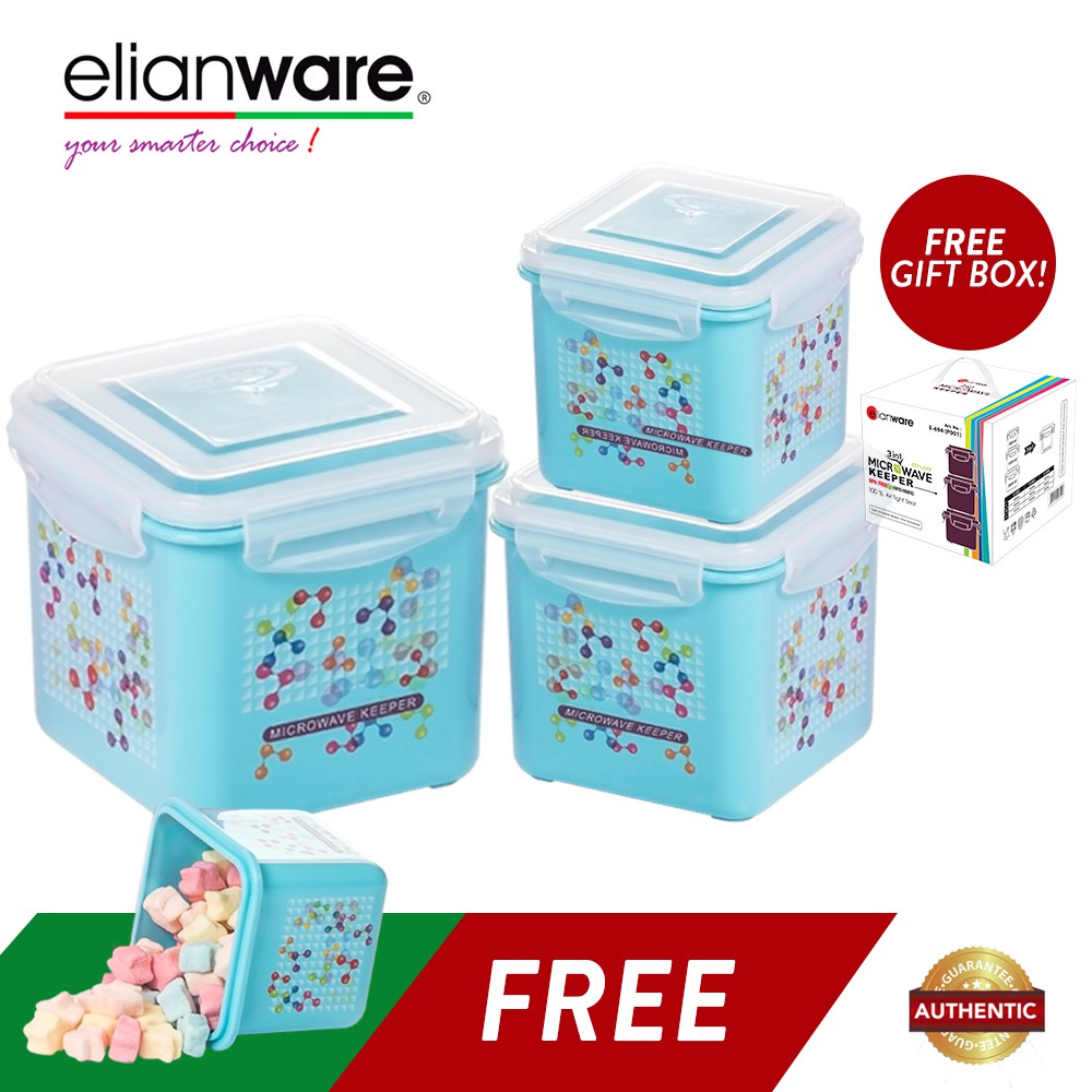 Elianware (BUY 3 FREE 1) Ezy-Lock 100% Airtight Neutron Microwavable Food Containers