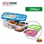 Elianware 1.2L 3 Compartment Divided Lunch Box Food Container Microwavable