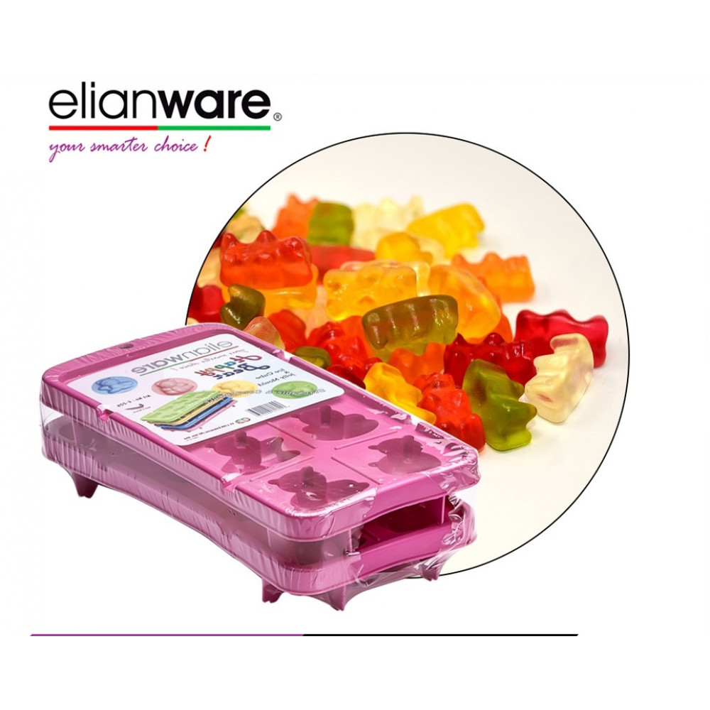 Elianware 2 Pcs Pack Happy Bear Stackable Ice Cube and Jelly Mould BPA Free