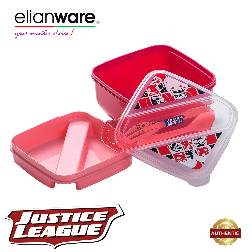 Elianware DC Justice League 2 Layer 1.35L Food Container with Spoon & Fork Elianware DC Justice League 2 Layer 1.35L Food Container with Spoon & Fork