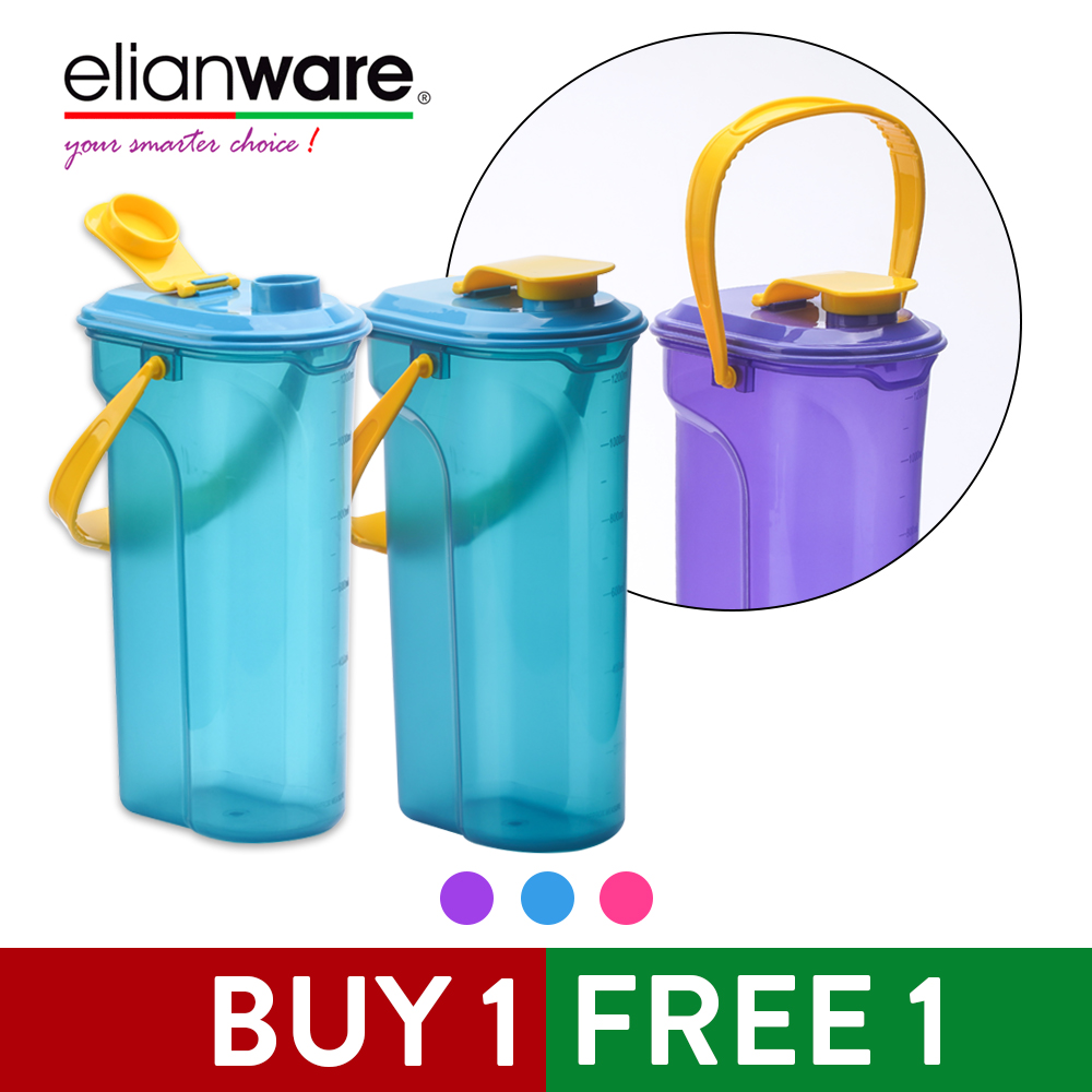 Elianware Rectangular E-Fresh BPA Free Water Tumbler with Handle 1.3Ltr x 2