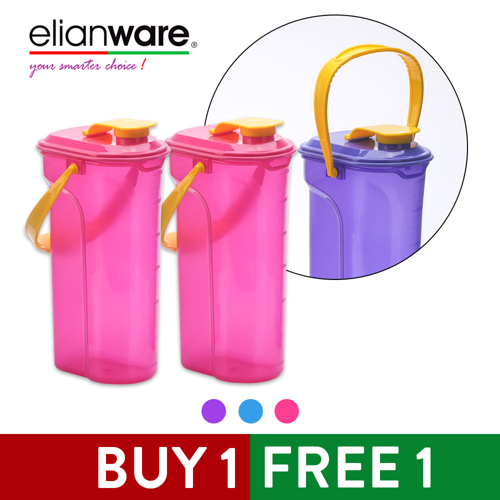 Elianware Pink Rectangular E-Fresh BPA Free Water Tumbler with Handle 1.3Ltr x 2