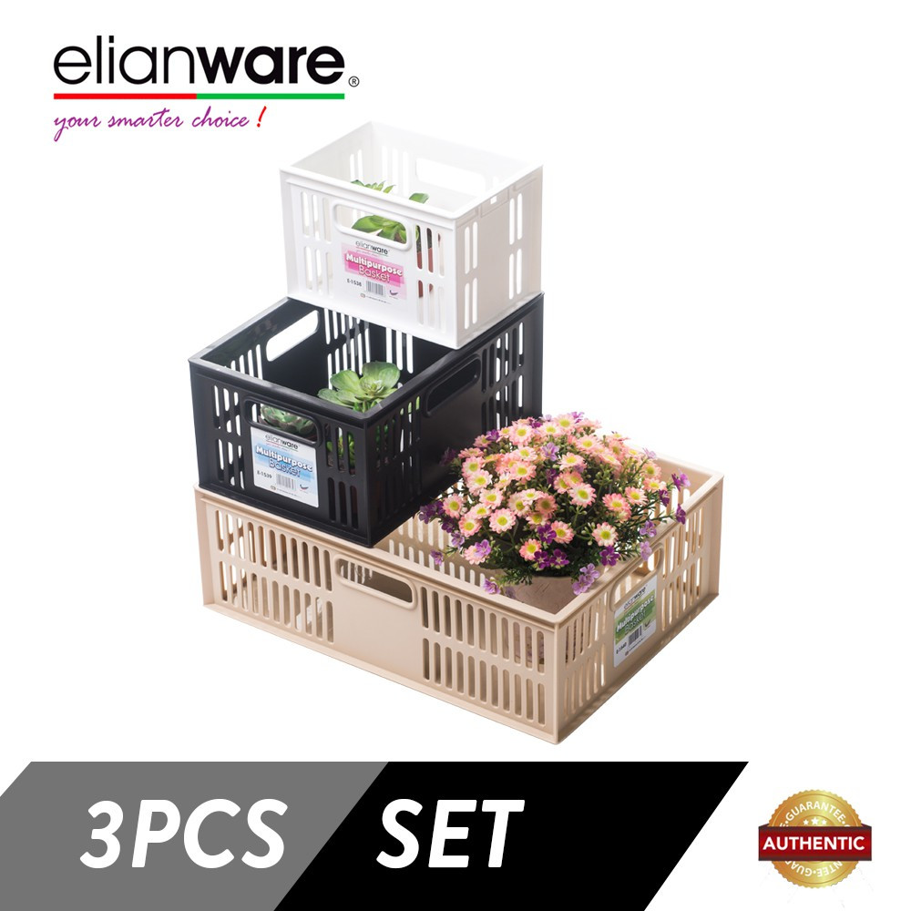 Elianware 3 Pcs Stackable High Quality PP Multipurpose Basket