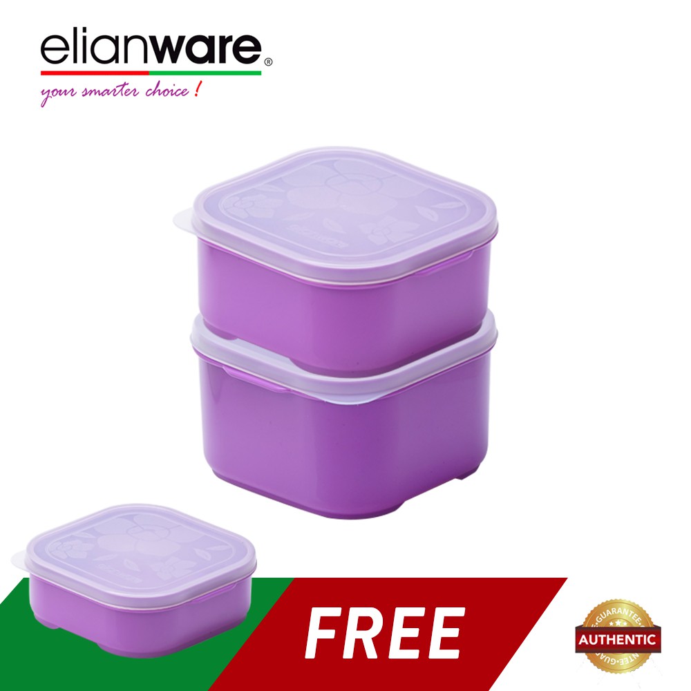 Elianware 3 Pcs Square Colourful Plastic Food Containers Set BPA Free