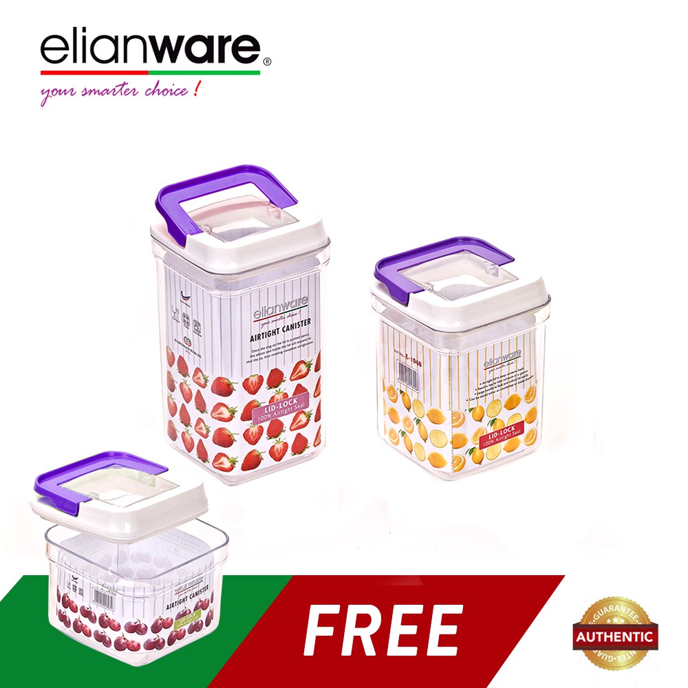 Elianware 3pcs Elegant Plastic Airtight Canister Clear Container Multipurpose Food Storage Keeper Box Elianware 3pcs Elegant Plastic Airtight Canister Clear Container Multipurpose Food Storage Keeper Box