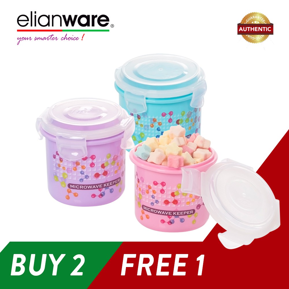  Elianware (BUY 2 Pcs FREE 1Pcs) 400ml Ezy-Lock 100% Airtight Neutron Round Food Containers 