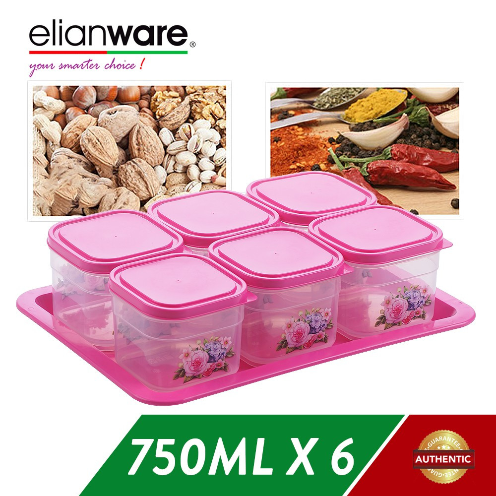 Elianware BPA Free Cookies Snacks Candy Square Plastic Container with Tray