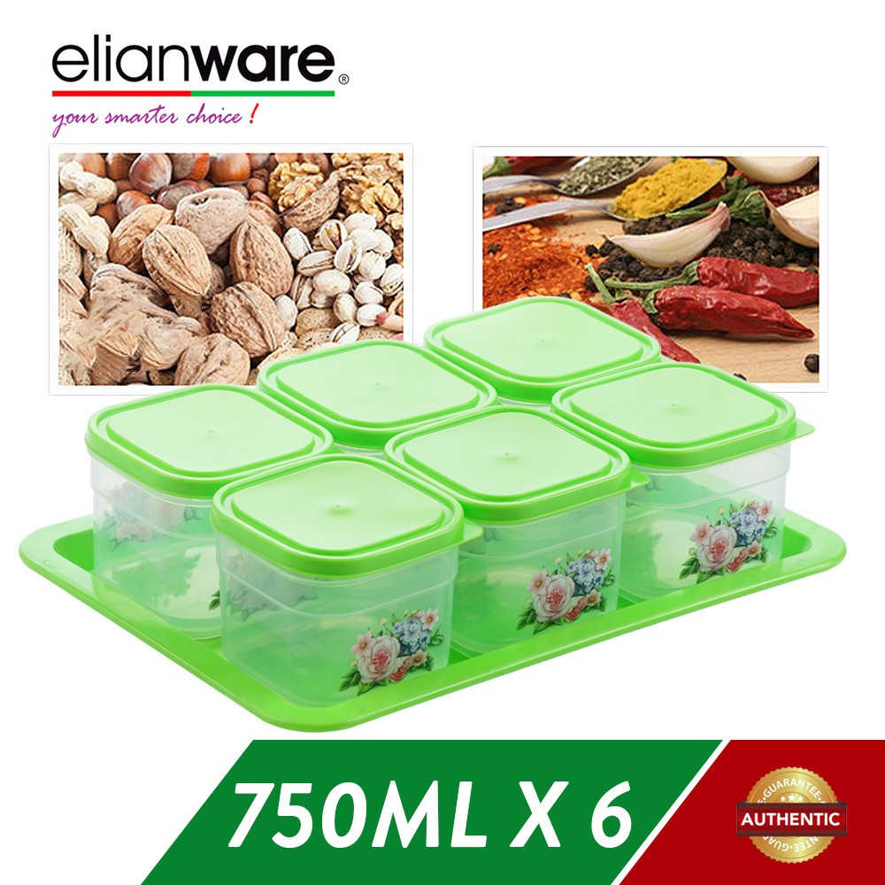 Elianware BPA Free Cookies Snacks Candy Square Plastic Container with Tray