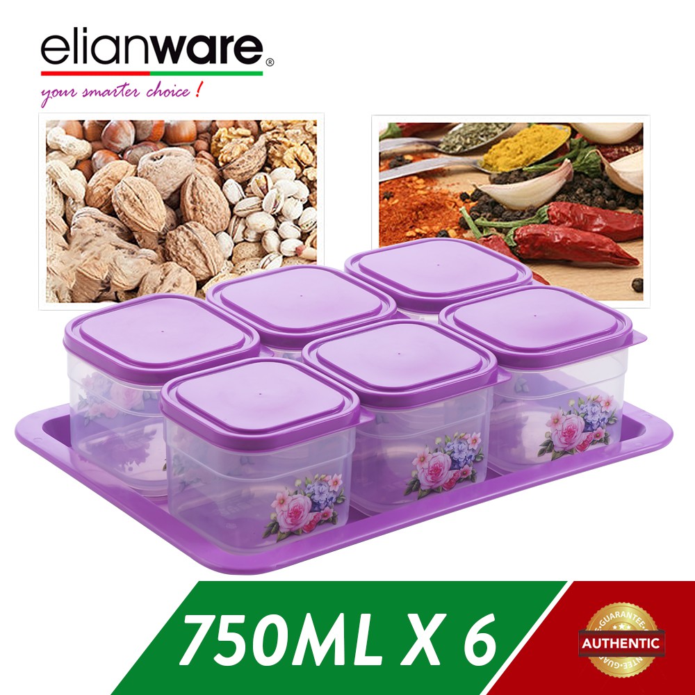 Elianware BPA Free Cookies Snacks Candy Square Plastic Container with Tray