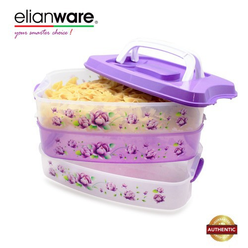 Elianware 3 Tiers Grab & GO BPA Free Purple Floral Food Container 