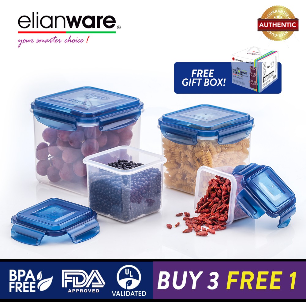 Elianware Ezy-Lock 100% Airtight Seal Microwavable Food Containers [BUY 3 FREE 1]