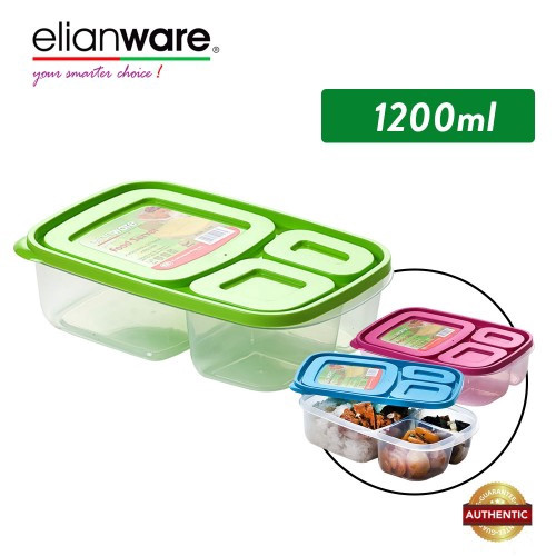 Elianware 1.2L 3 Compartment Divided Lunch Box Food Container Microwavable