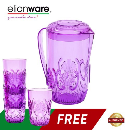 Elianware 2 Ltr Acrylic Beautiful Water Jug FREE 4 Cups