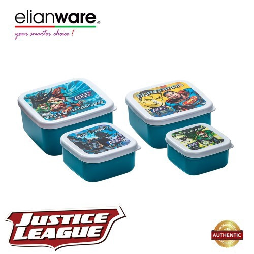 Elianware DC Justice League 4 Pcs BPA Free Square Multipurpose Airtight Food Container Set