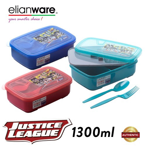 Elianware DC Justice League 1.3L Food Container with Spoon & Fork