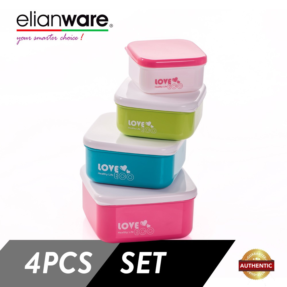 Elianware 4 Pcs BPA Free Square ECO Multipurpose Airtight Food Container Set 