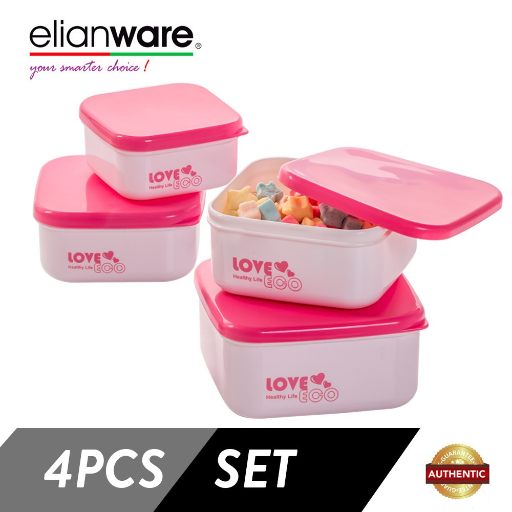 Elianware 4 Pcs BPA Free Square ECO Multipurpose Airtight Food Container Set 