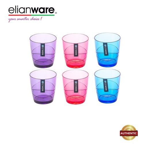 Elianware 220ml x 6 Pcs BPA Free Colourful Modern Drinking Cup Set