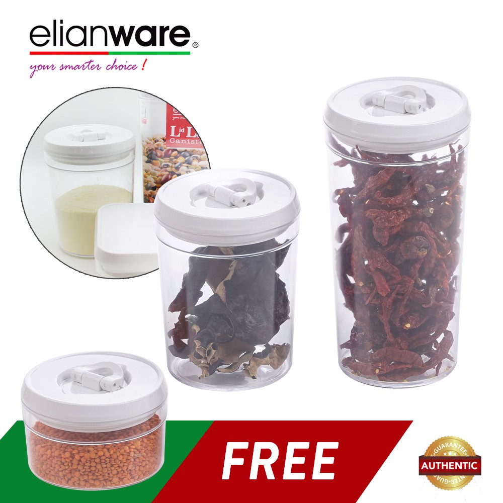 Elianware 3pcs Lid Lock White Elegant Airtight Canister Elianware 3pcs Lid Lock White Elegant Airtight Canister