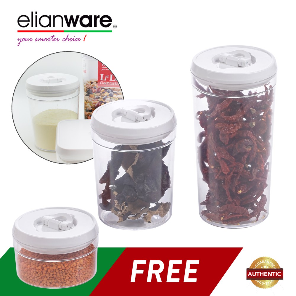 Elianware 3pcs Lid Lock White Elegant Airtight Canister