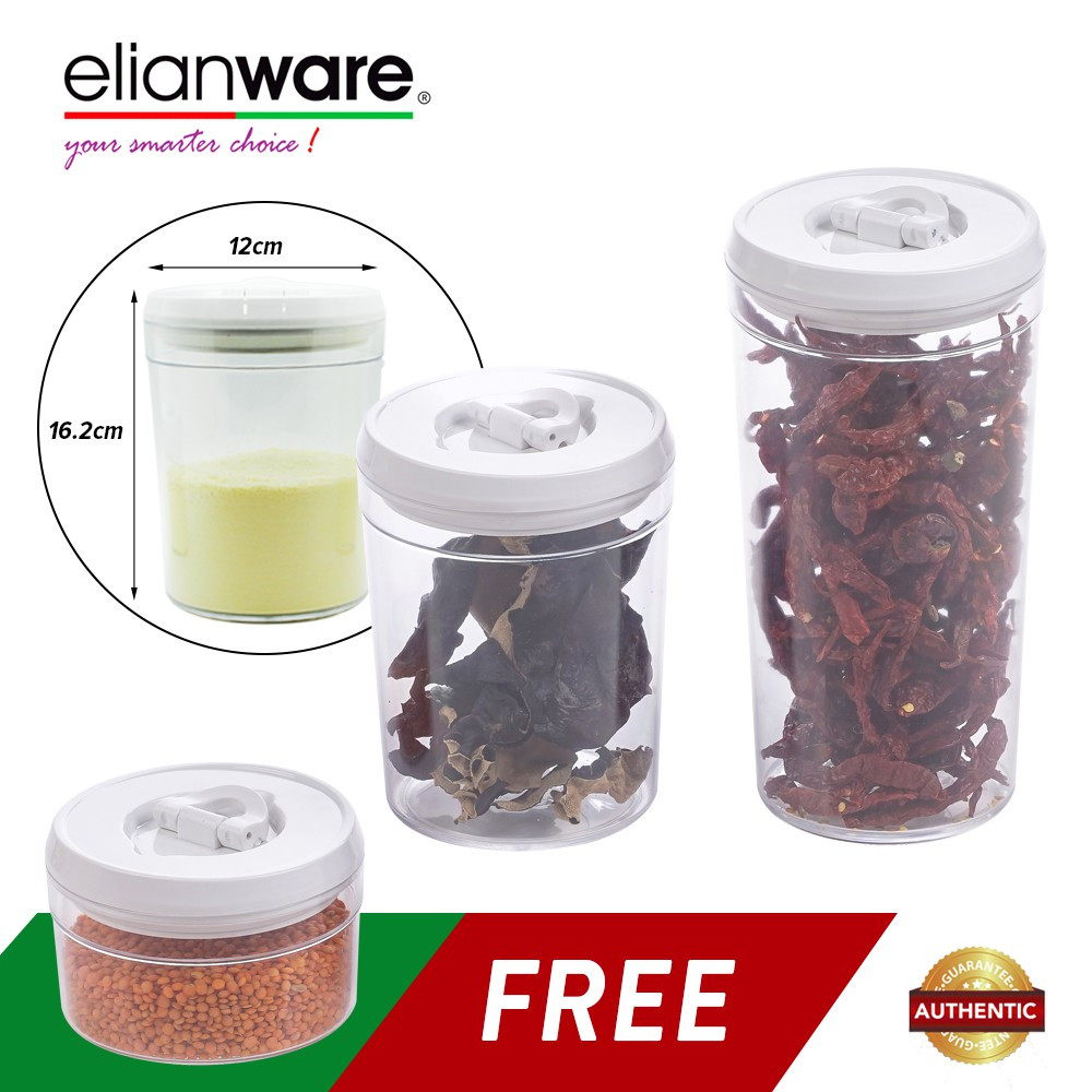 Elianware 3pcs Lid Lock White Elegant Airtight Canister