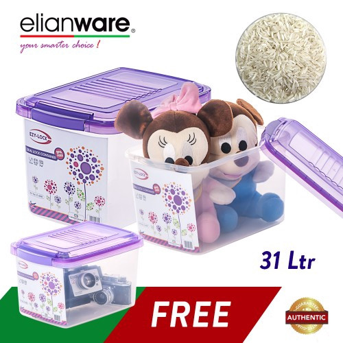 Elianware 3 Pcs Ezy-Lock Seal Lock Container Kitchen Rice Food Storage 