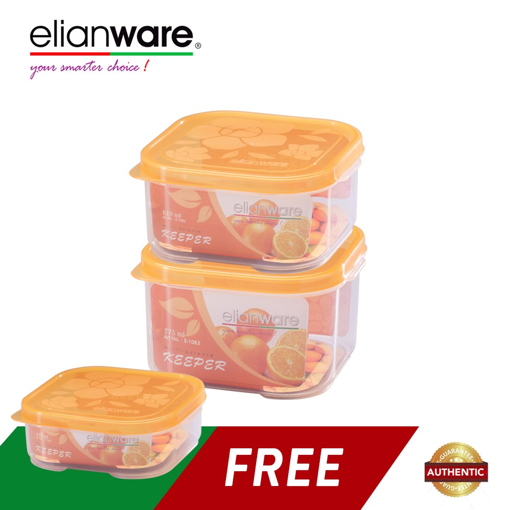  Elianware 3 Pcs Square Transparent Microwavable Plastic Food Containers Set BPA Free