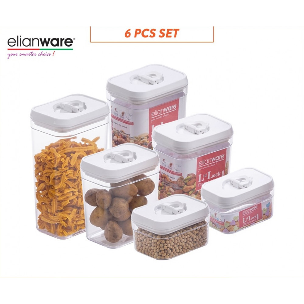 Elianware 6 Pcs Lid Lock White Elegant Rectangular Airtight Canister Food Storage Container Elianware 6 Pcs Lid Lock White Elegant Rectangular Airtight Canister Food Storage Container