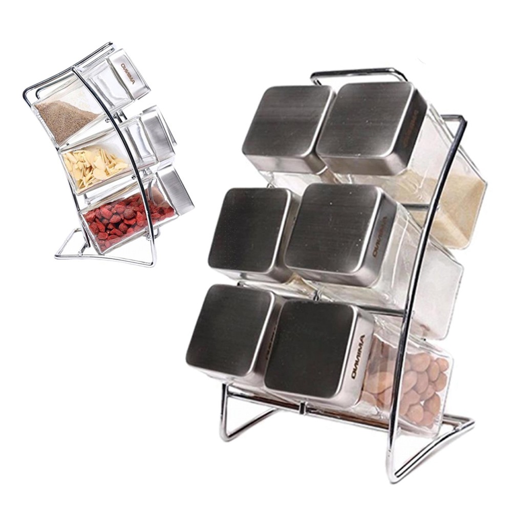 6 Slots spice rack with Glass jars 6 Slots spice rack with Glass jars