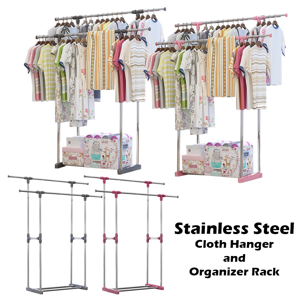 L222 Double Pole Adjustable Stainless Steel Cloth Hanger and Organizer Rack L222 Double Pole Adjustable Stainless Steel Cloth Hanger and Organizer Rack