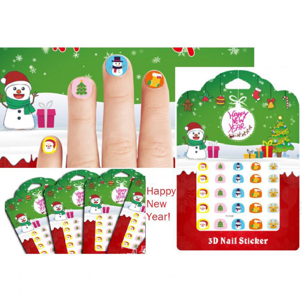 Kids Christmas n Happy New Year nail sticker x 2 pcs
