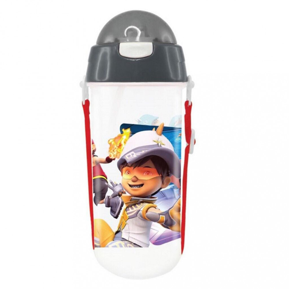 Boboiboy Galaxy 580ML BPA Free Polypropylene Water Bottle With Straw - Grey Colour