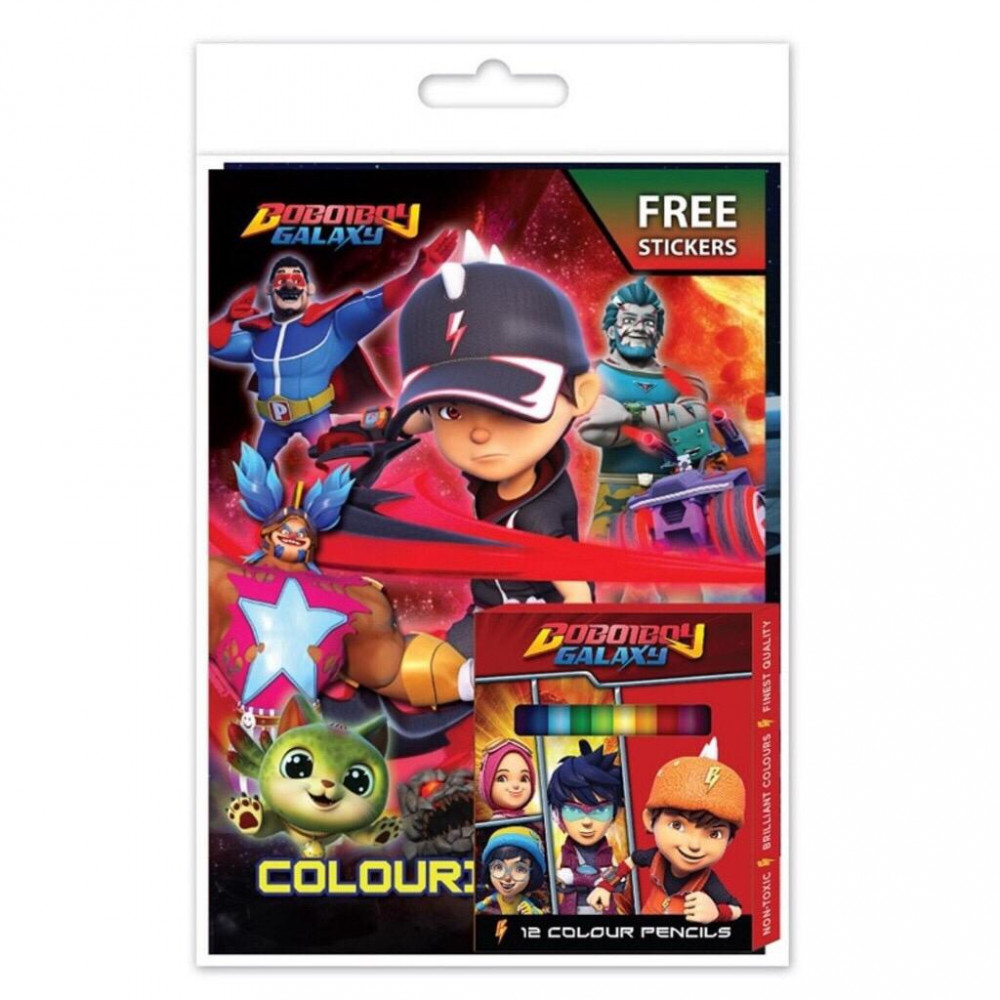 Boboiboy Galaxy Activity &amp; Colouring Book With Sticker, 12pcs Colour Pencil