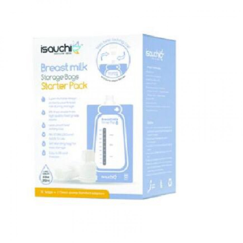 Isa Uchi Breastpump Storage Bags Starter Pack, 10 pcs + 2 Direct Pump Adaptor