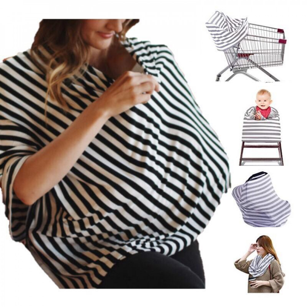 Grey Stripe Cotton nursing cover multi use for Baby Car Seat Covers or stroller