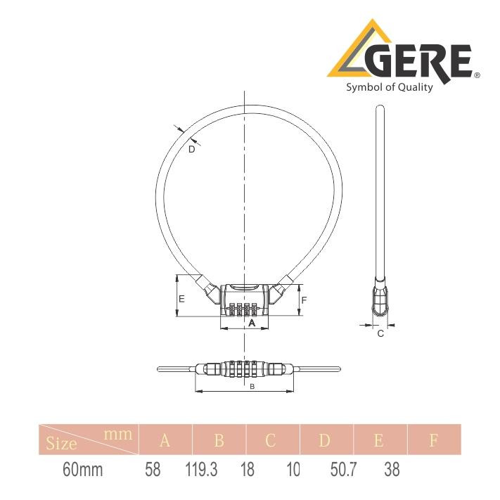 GERE CL32-20800 BICYCLE CABLE COMBINATION LOCK