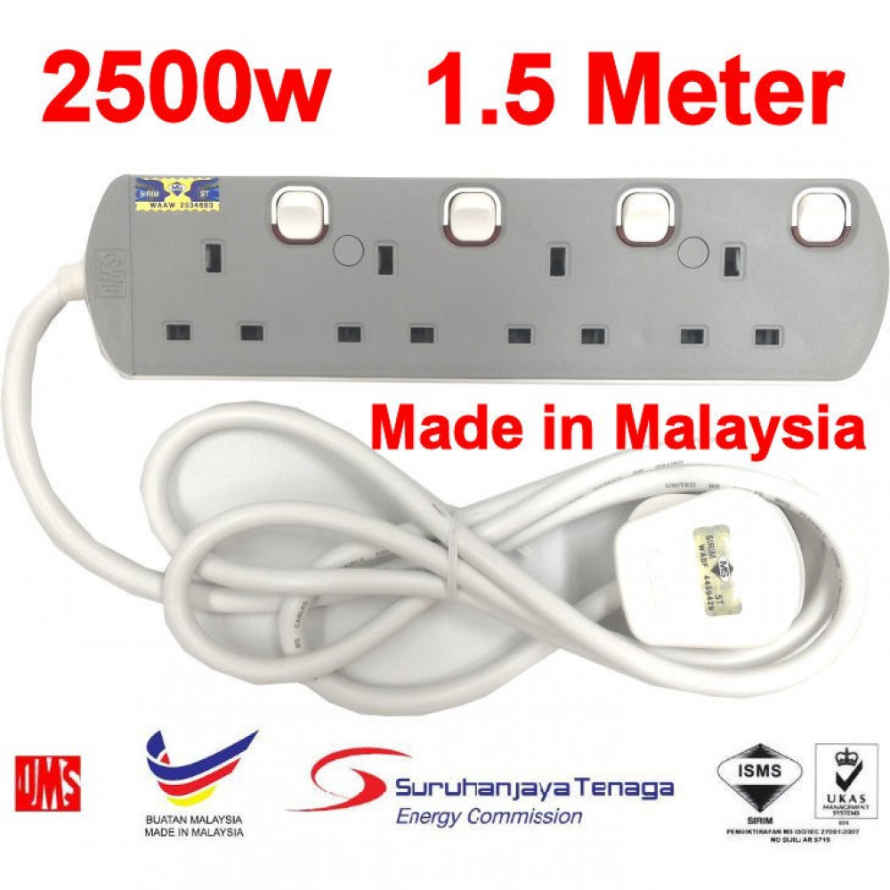 UMS Sirim Approved 4 Gang Portable Socket Trailing Extensions Socket Outlet UMS Sirim Approved 4 Gang Portable Socket Trailing Extensions Socket Outlet