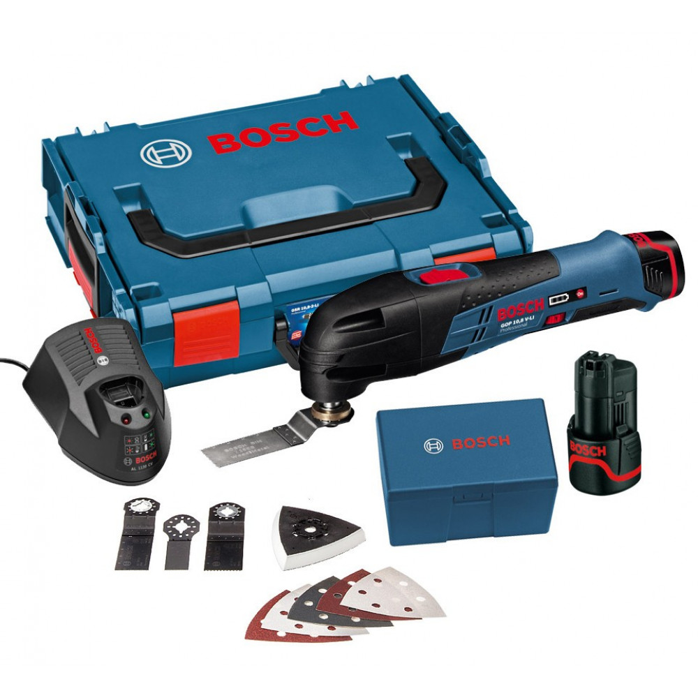 Купить бош 10. Bosch GOP 10.8 V-li. Реноватор Bosch GOP 10,8 V-li 1.5Ач х2 l-Boxx комплект. Bosch GOP 10.8 V-li professional насадки. Аккумуляторный степлер Bosch professional 10.8.