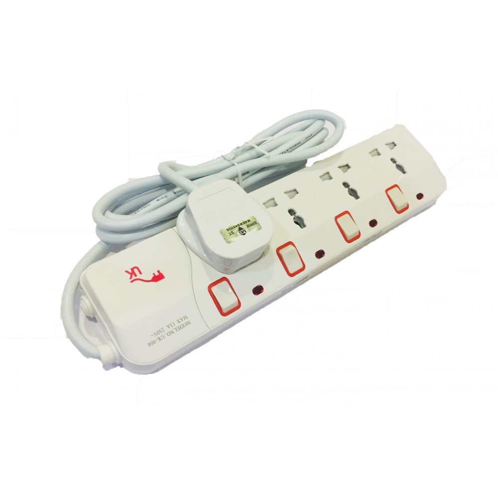 UK Multi Extension Socket-Neon Switch 4 GANG