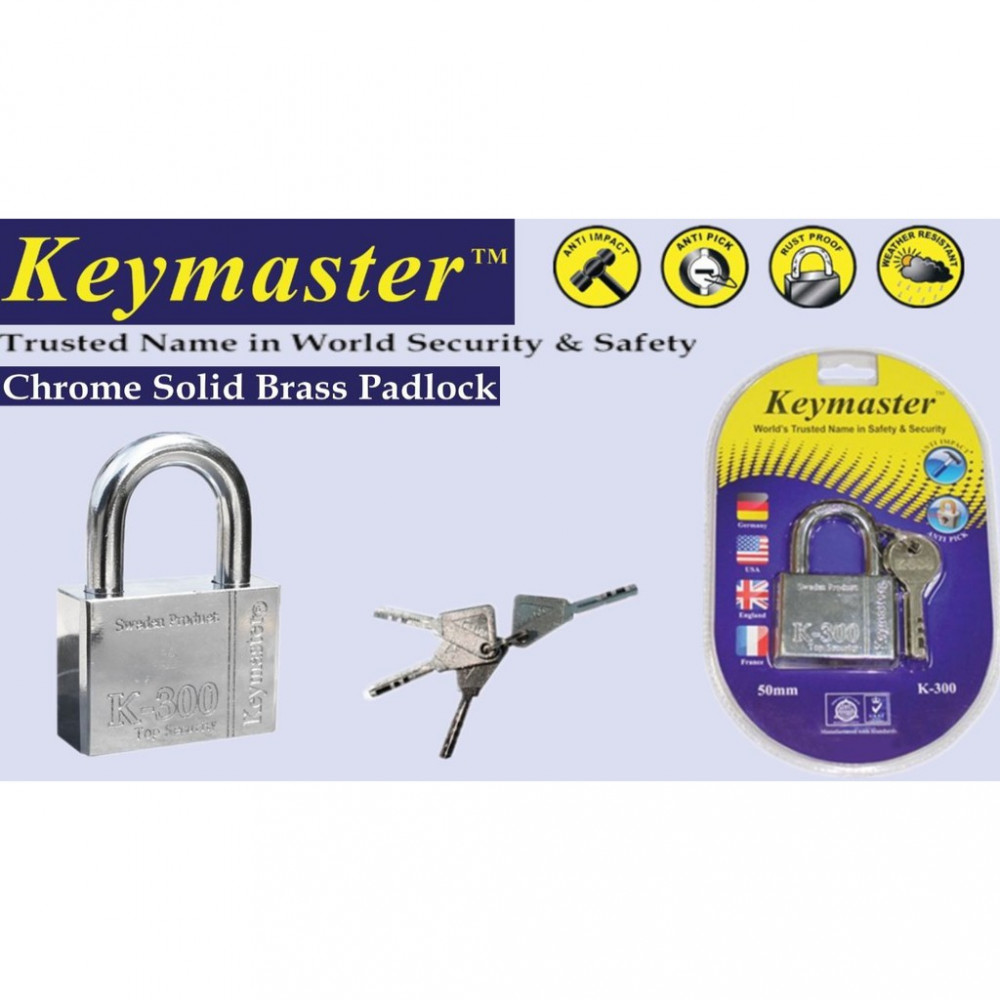 KEYMASTER 40MM/50MM K300 CHROME BRASS PADLOCK