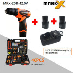 Mark-X 12V Lithium Cordless Drill Driver c/w 46pcs Tools Kit