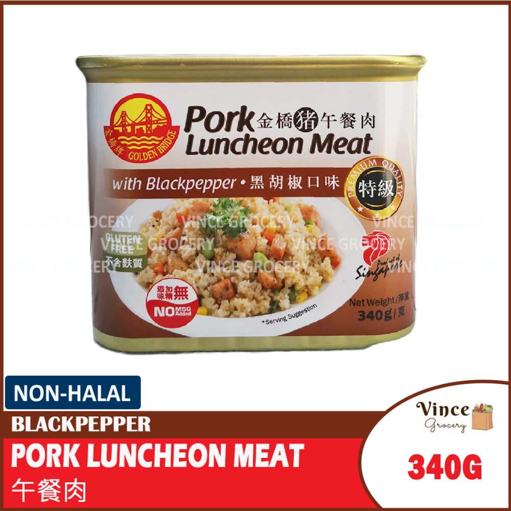 GOLDEN BRIDGE Pork Luncheon Meat with Blackpepper | 金桥猪午餐肉 黑胡椒口味 340G GOLDEN BRIDGE Pork Luncheon Meat with Blackpepper | 金桥猪午餐肉 黑胡椒口味 340G
