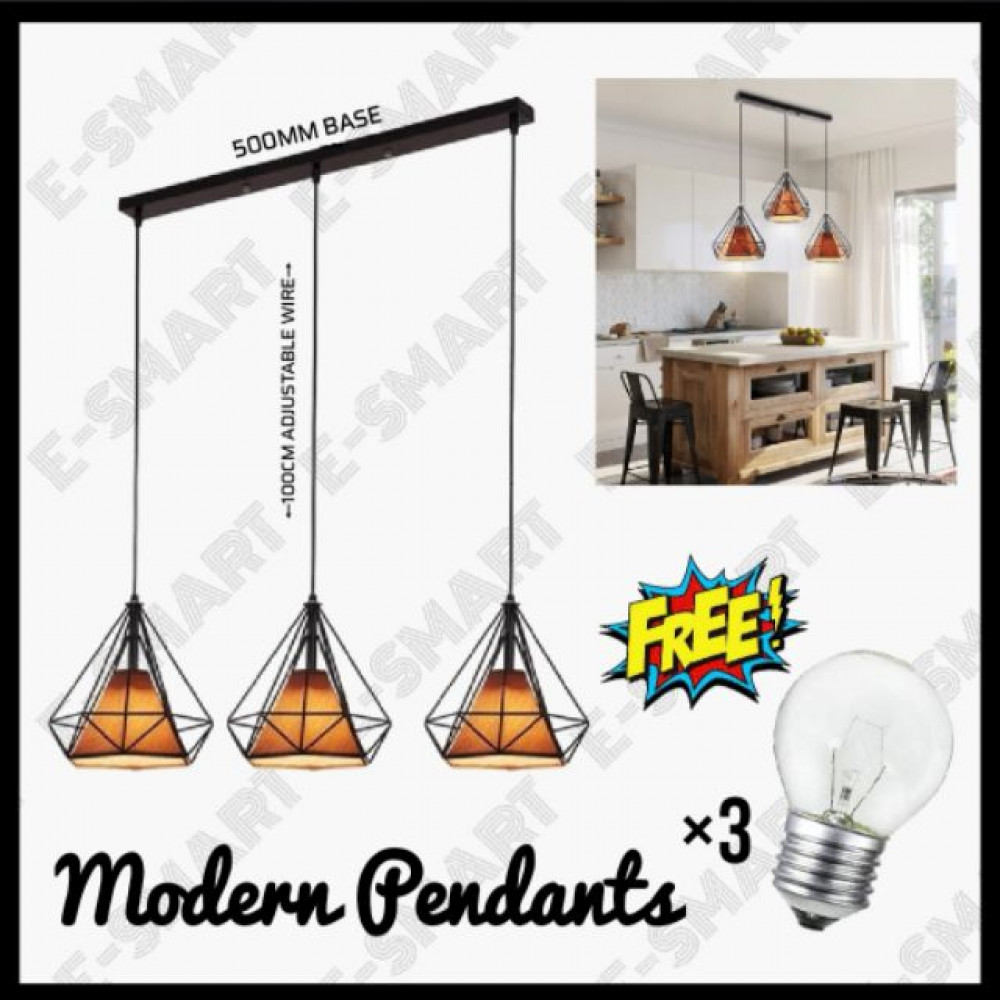 E-SMART BEST BUY SET OF 3 IN LONG BASE PENDANT LIGHT DIAMOND/3H E-SMART BEST BUY SET OF 3 IN LONG BASE PENDANT LIGHT DIAMOND/3H