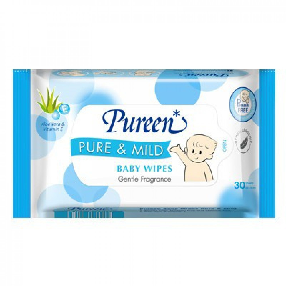 Pureen Baby Wipes -- Pure & Mild ( 1 x 30'S) Alcohol Free